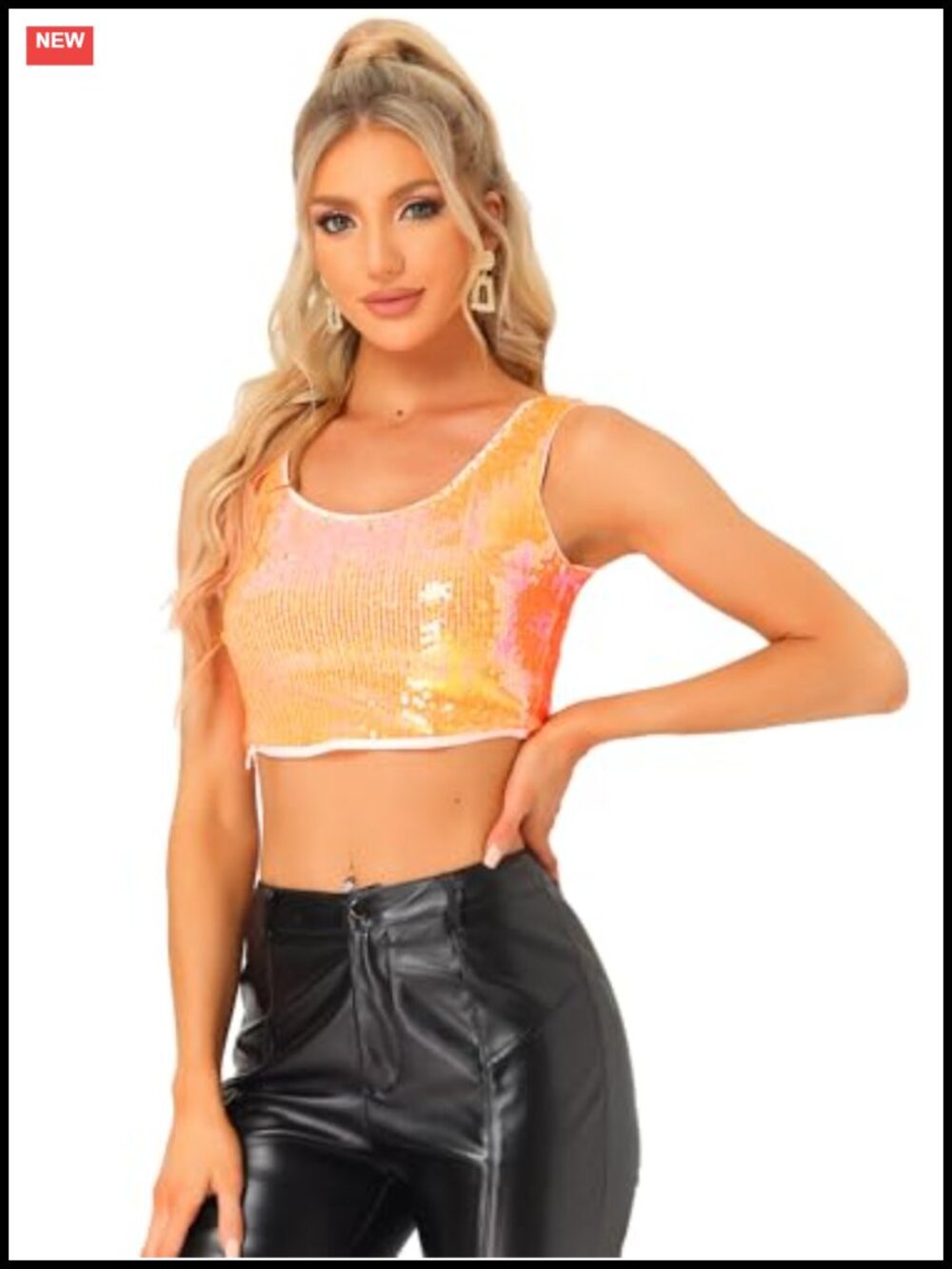 Sequin Metallic Sleeveless Scoop Neck Crop Tank Top Camisole Party Clubwear